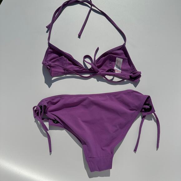 Eres Bikini Set Tie Triangle Top & Hipster Bottoms 38 FR US 6 EUC Purple Orchid - Picture 2 of 10